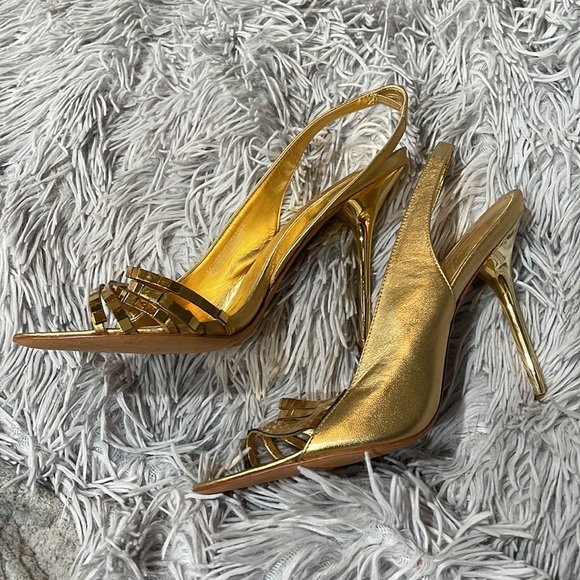 Report Signature gold leather open toe slingback heels NWOT - Picture 2 of 7